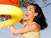 Teen: This teeny bopper in colorful panties bends over and fucks this stud